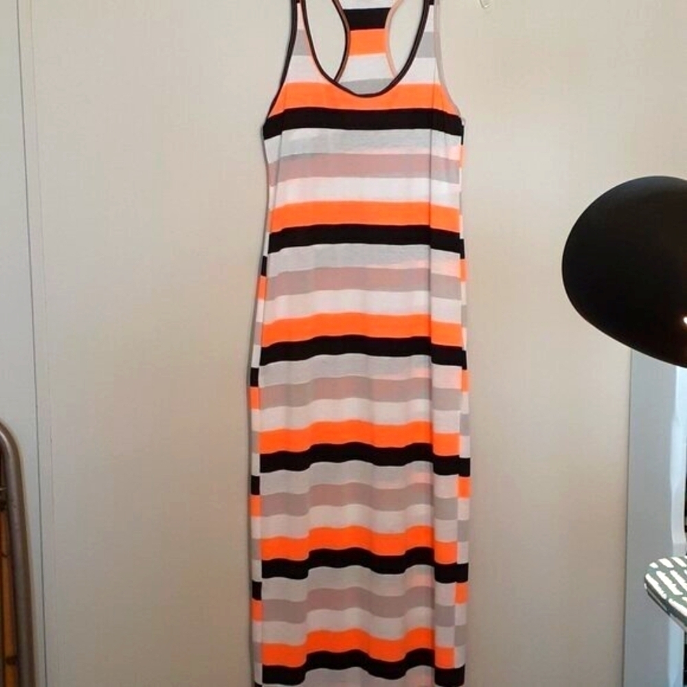 "VESTIDO" tank maxi dress, orange/Black stripes tall / medium